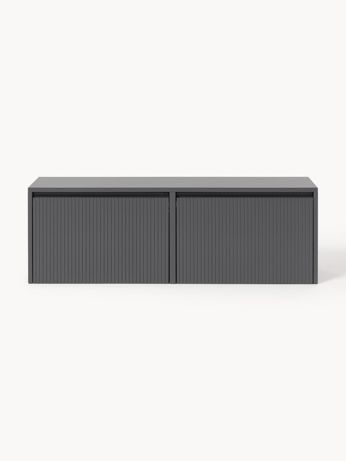 Shea Wall-Mounted Shoe Cabinet with Folding Compartments and Fluted Front — Taupe