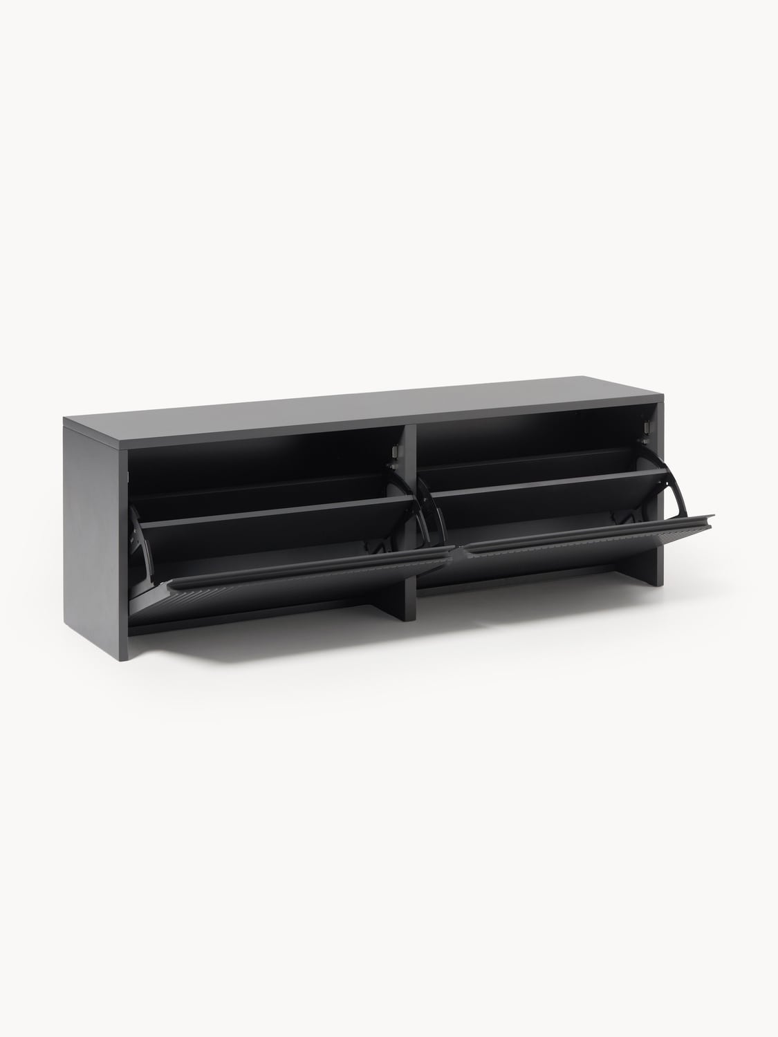 Shea Wall-Mounted Shoe Cabinet with Folding Compartments and Fluted Front — Taupe