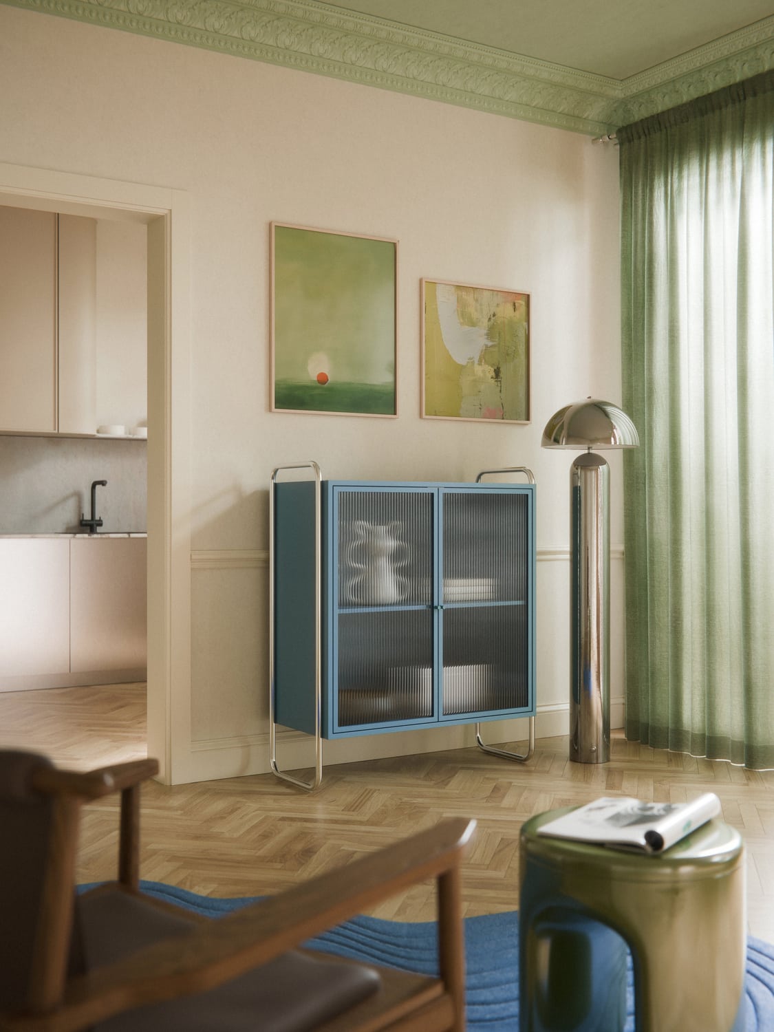 Robyn Metal-Display Cabinet with Glass-Front — Navy