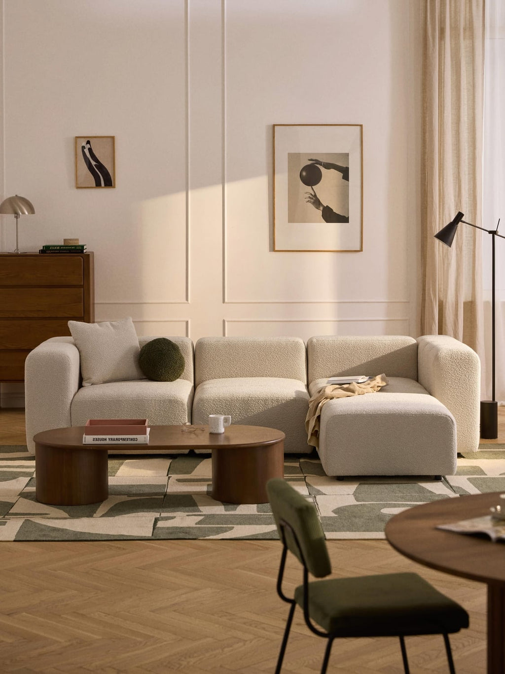 Lena Modular Bouclé Sofa (4-seater) with Ottoman (left/right) — Beige