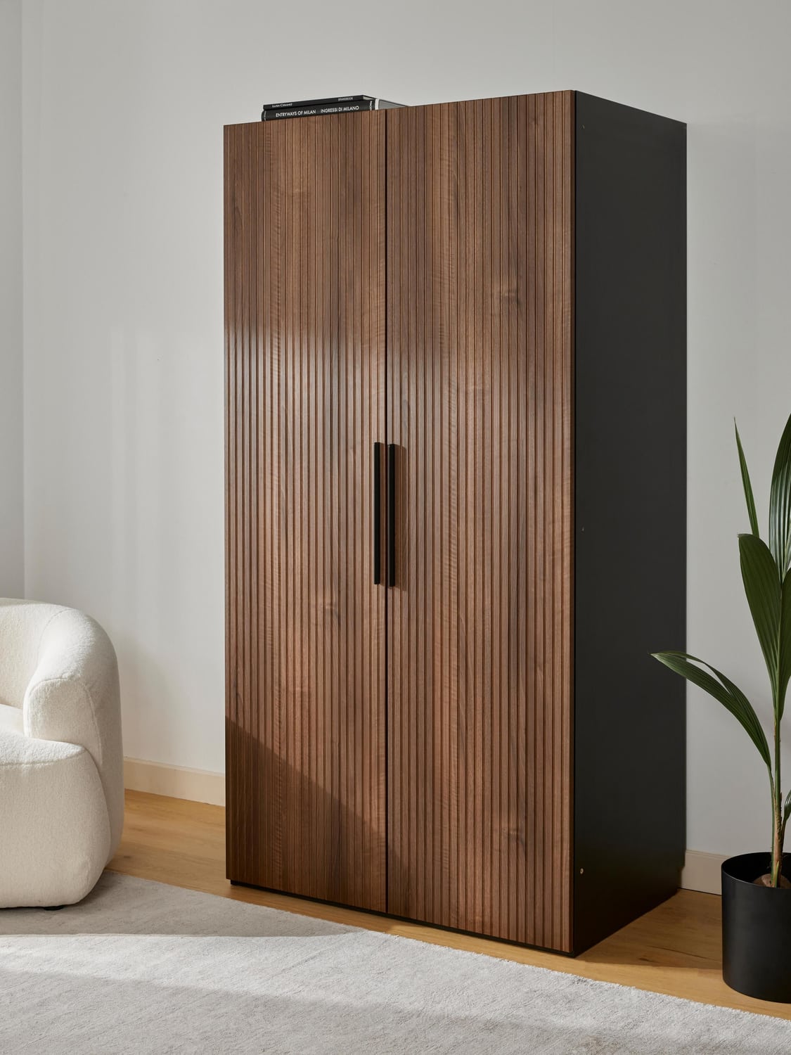 Simone Modular Hinged-Door Wardrobe, 100 cm Width, in various sizes — Brown