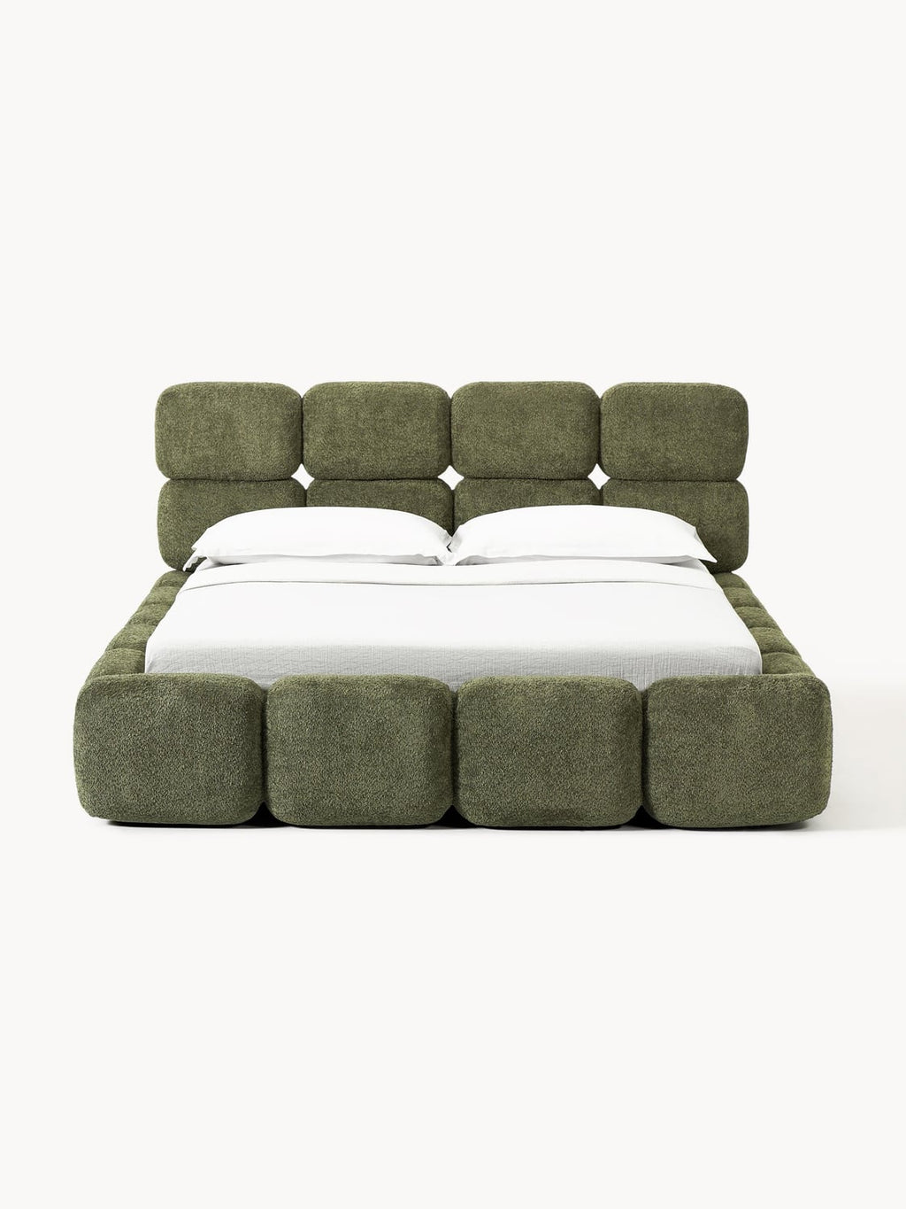 Tayla Upholstered Bed in Teddy Bouclé — Olive