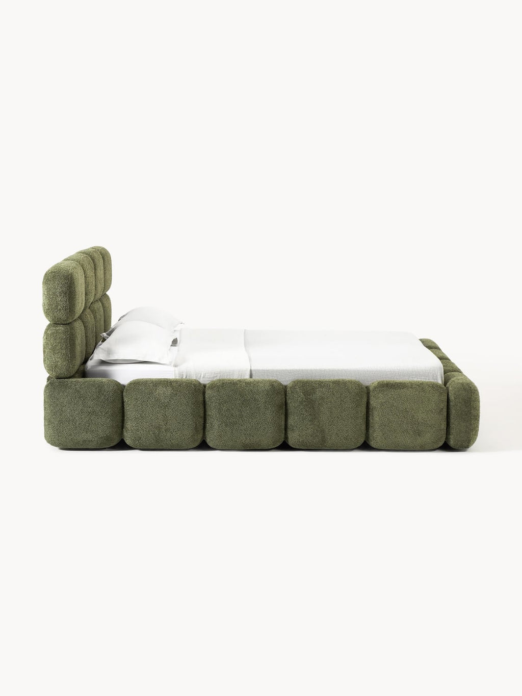 Tayla Upholstered Bed in Teddy Bouclé — Olive