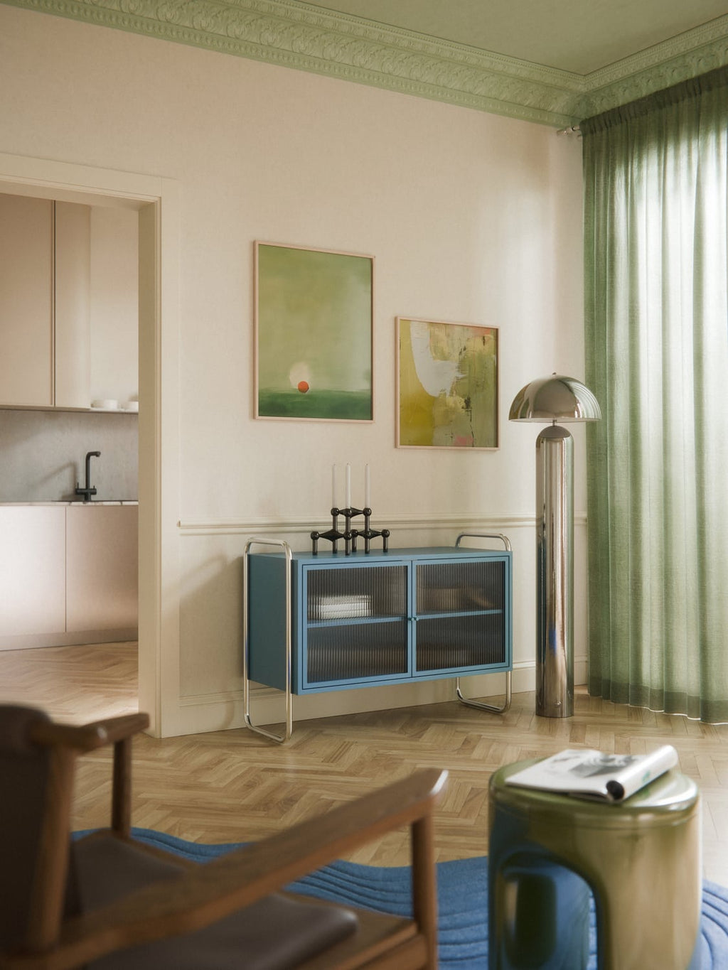 Robyn Metal-Sideboard with Glass-Front — Slate Grey