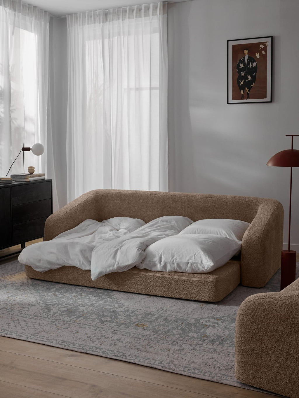 Eliot Sofa Bed (3-seater) in Teddy Bouclé — Sand