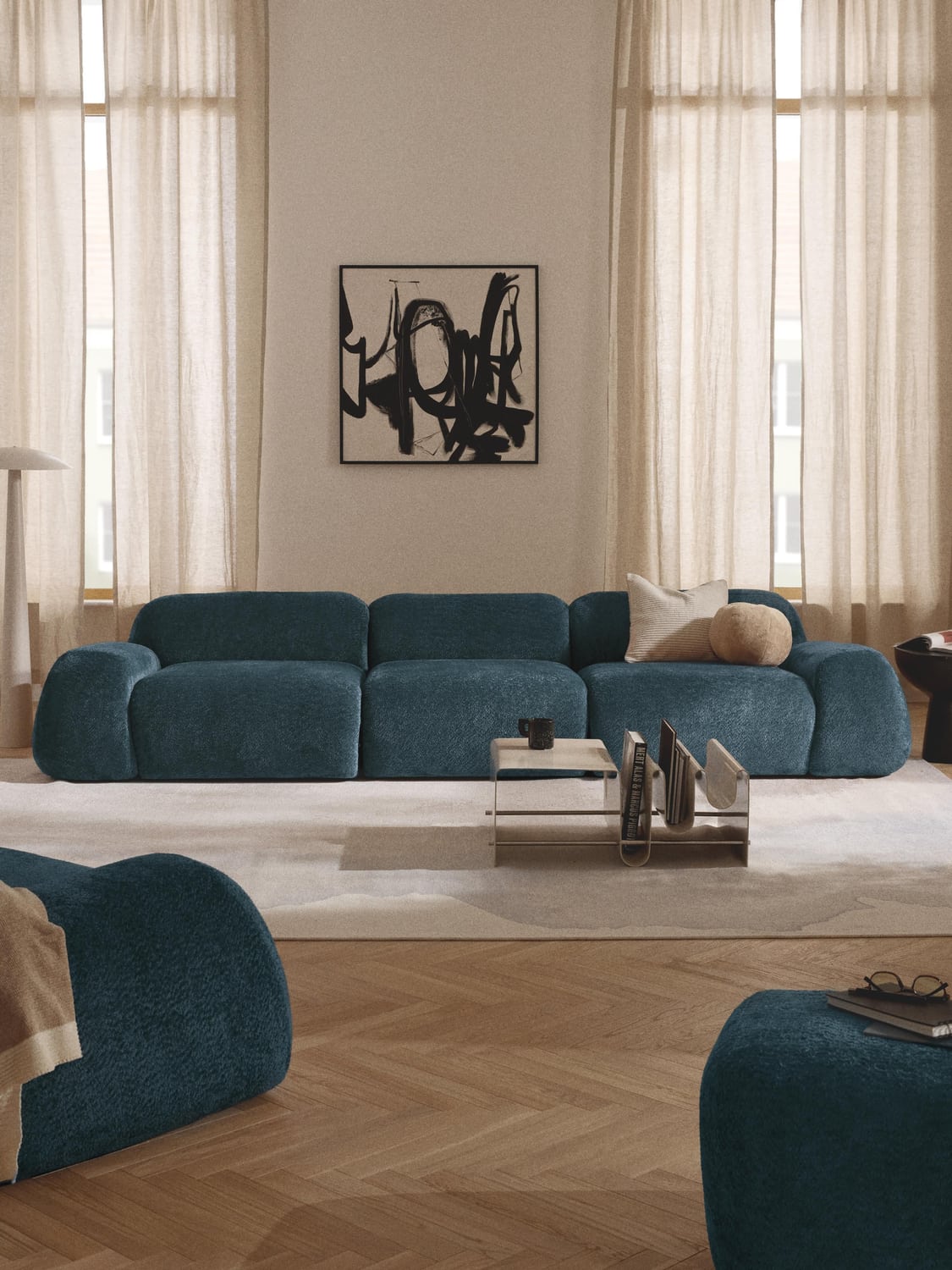 Wolke Modular Teddy Bouclé Sofa (4-seater) — Petrol