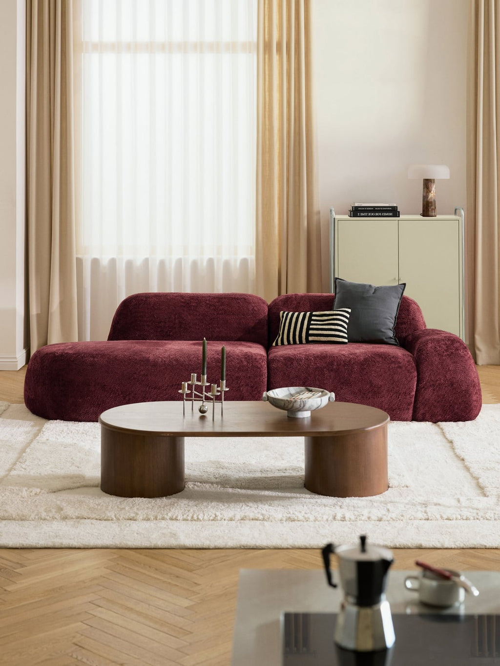 Wolke Modular Teddy Bouclé-Chaise (3-seater) — Brown