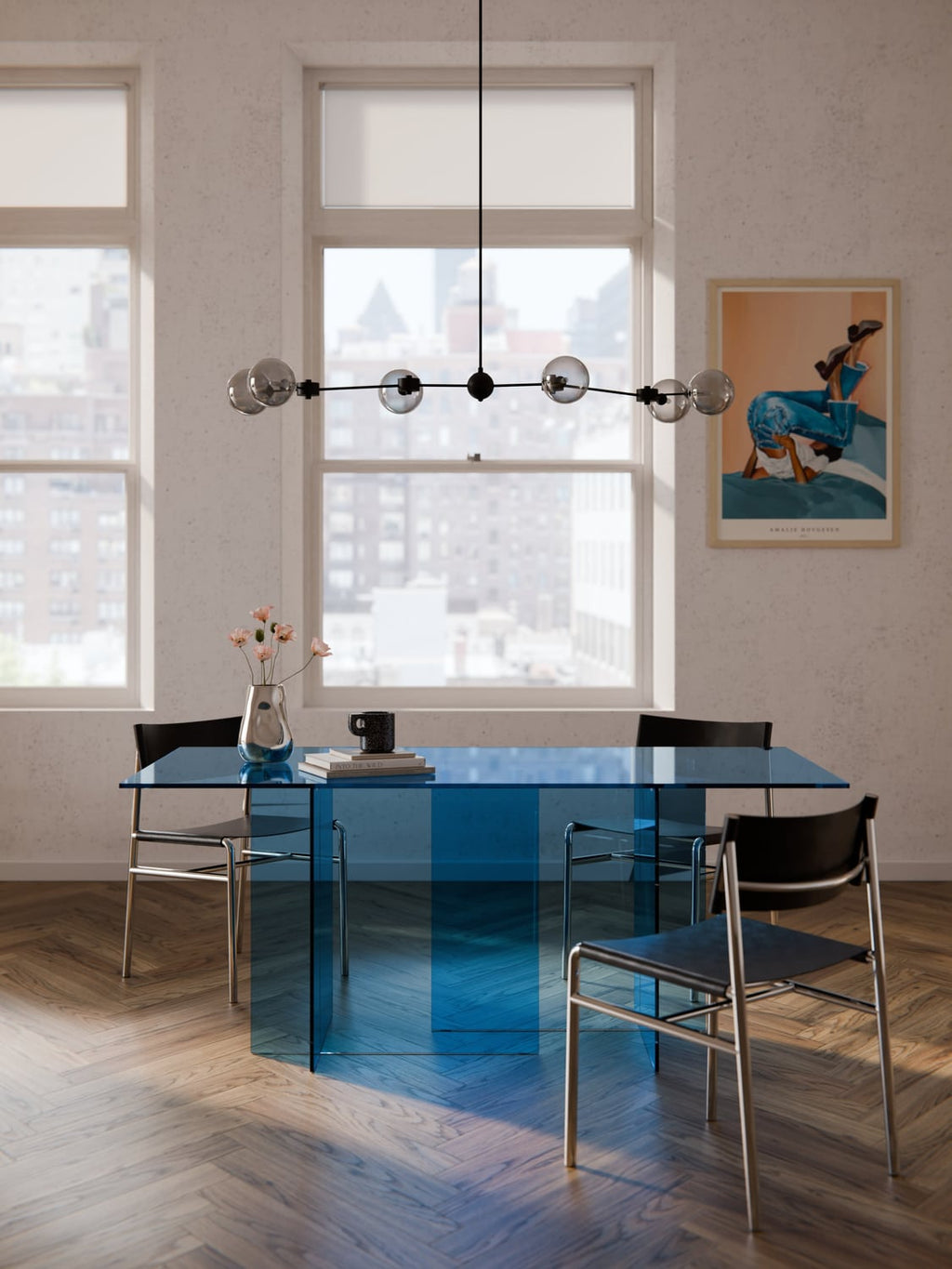 Anouk Dining Table in Glass, 180 x 90 cm — Light Blue