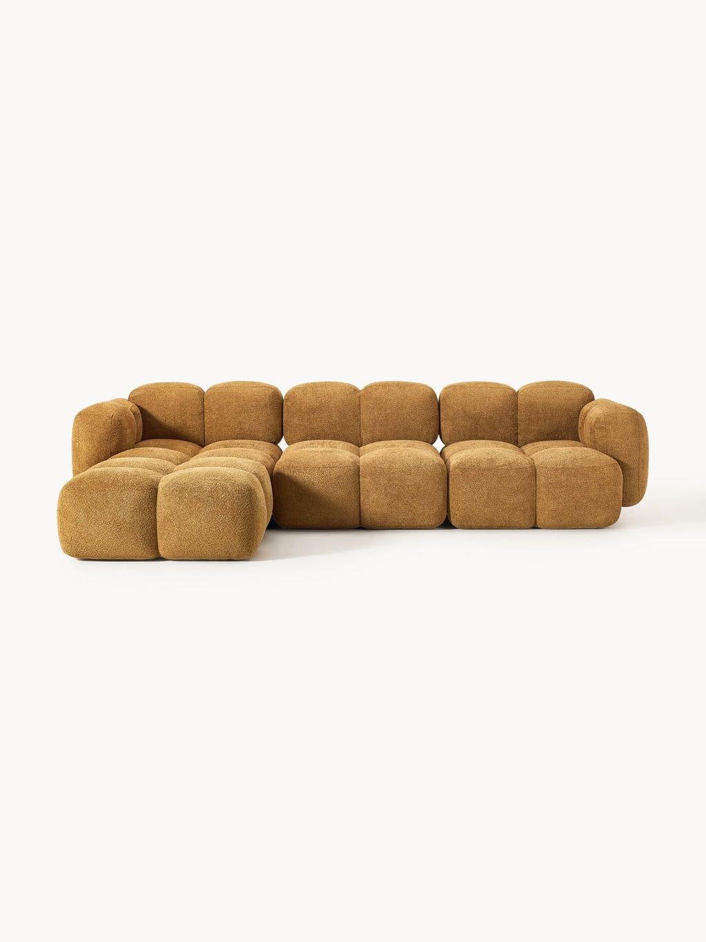 Tayla Modular Sofa (4-seater) in Teddy Bouclé with Ottoman (left/right) — Camel