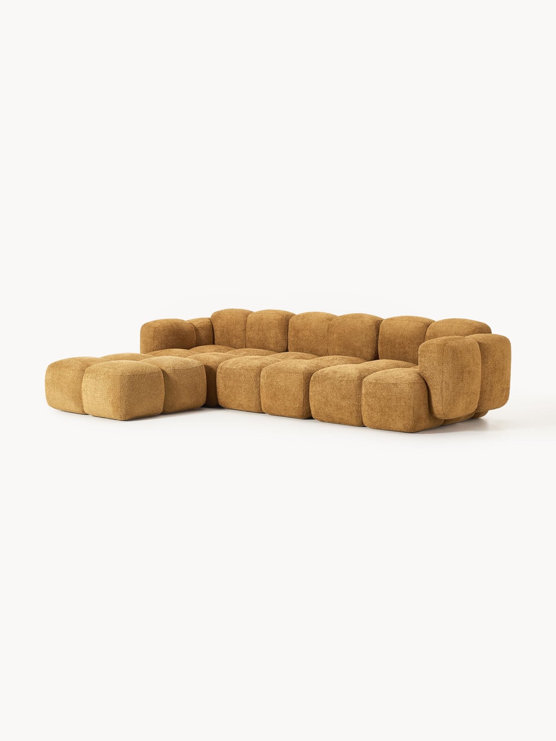 Tayla Modular Sofa (4-seater) in Teddy Bouclé with Ottoman (left/right) — Camel
