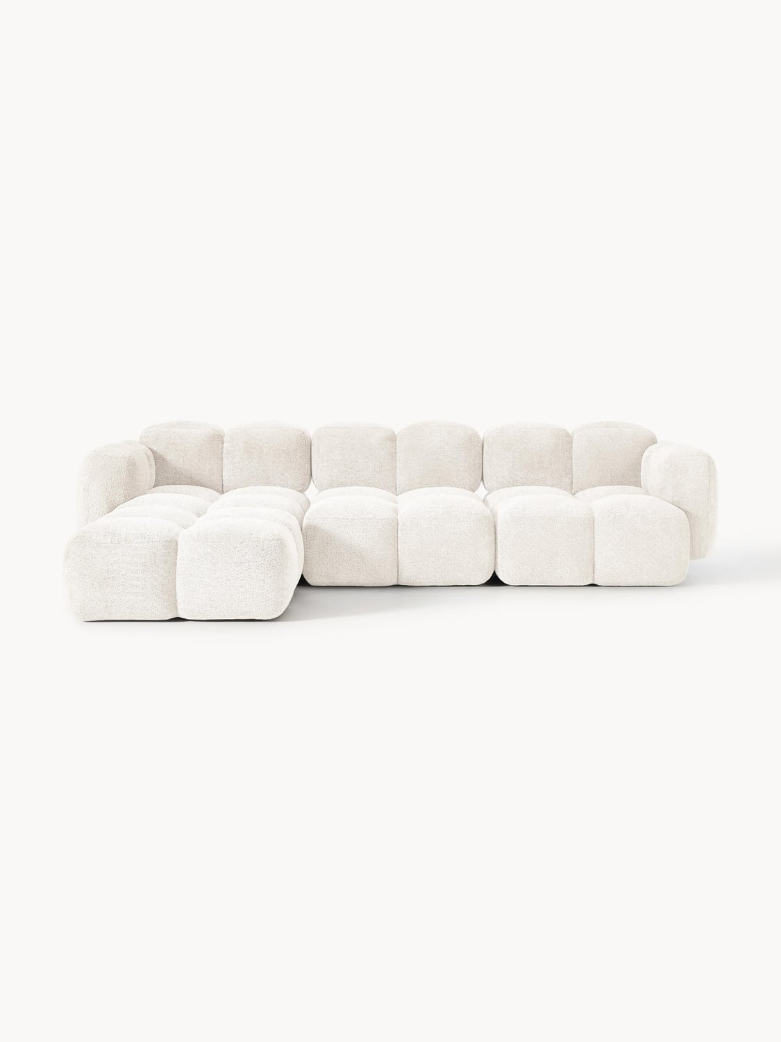 Tayla Modular Sofa (4-seater) in Teddy Bouclé with Ottoman (left/right) — Off-White