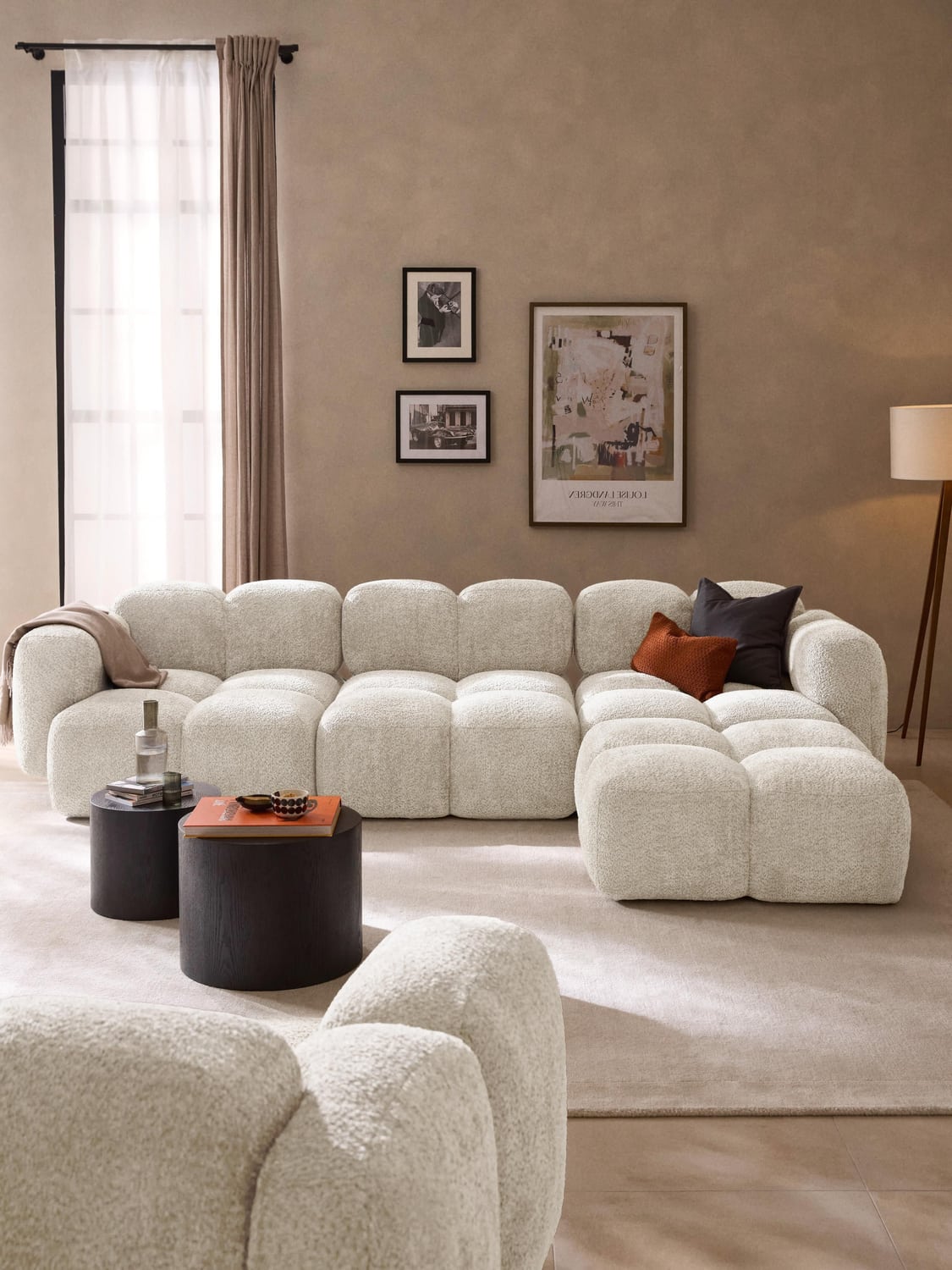 Tayla Modular Sofa (4-seater) in Teddy Bouclé with Ottoman (left/right) — Off-White