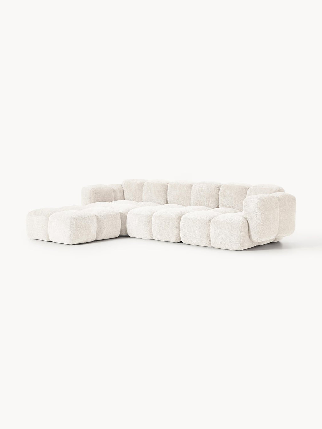 Tayla Modular Sofa (4-seater) in Teddy Bouclé with Ottoman (left/right) — Off-White