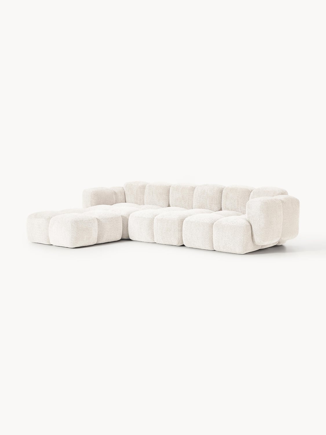 Tayla Modular Sofa (4-seater) in Teddy Bouclé with Ottoman (left/right) — Off-White