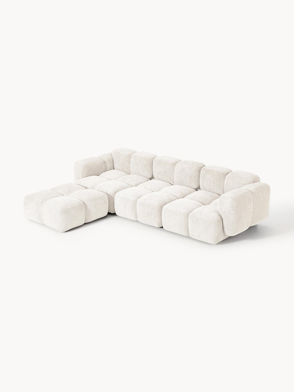 Tayla Modular Sofa (4-seater) in Teddy Bouclé with Ottoman (left/right) — Off-White