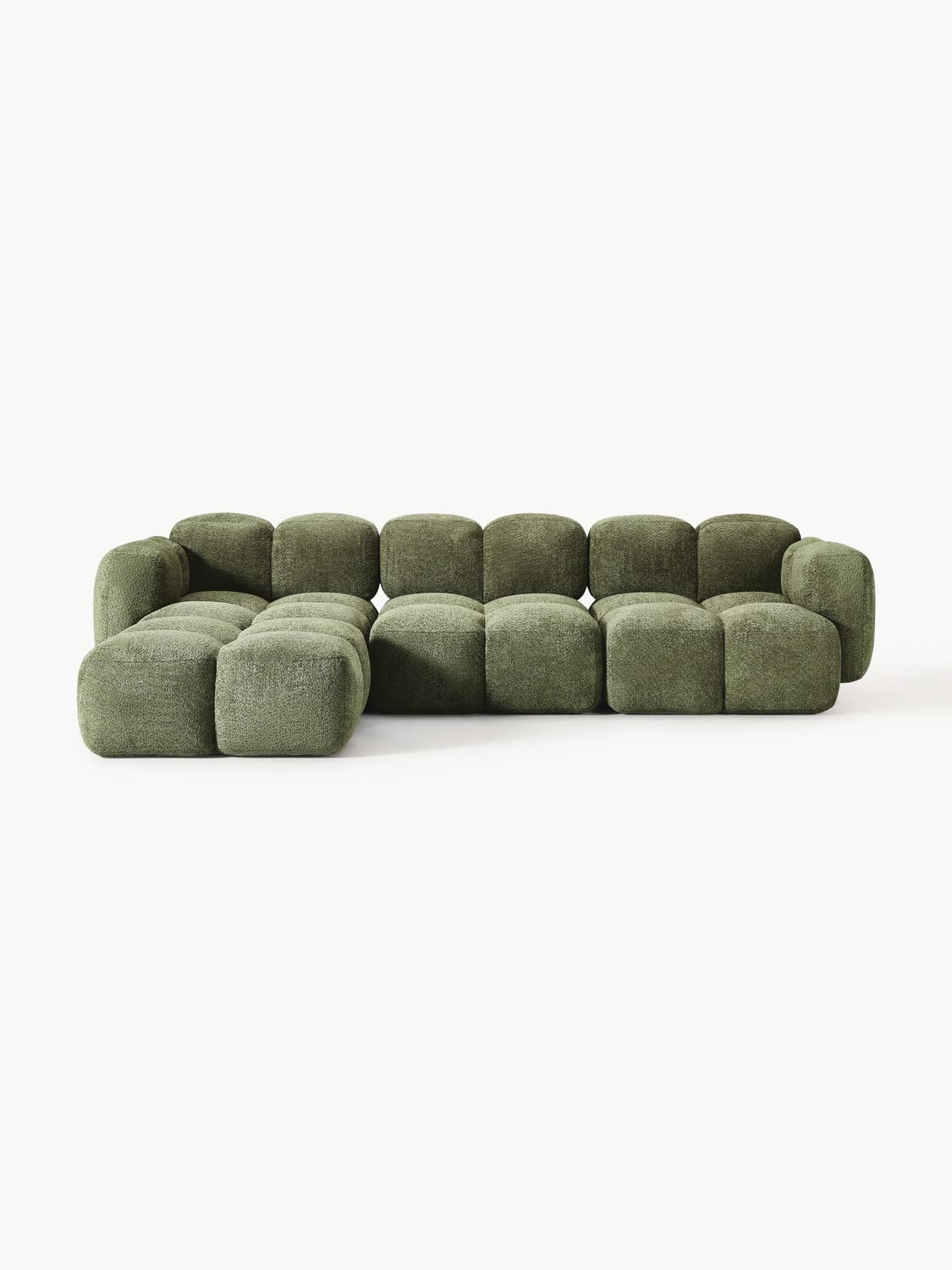 Tayla Modular Sofa (4-seater) in Teddy Bouclé with Ottoman (left/right) — Olive