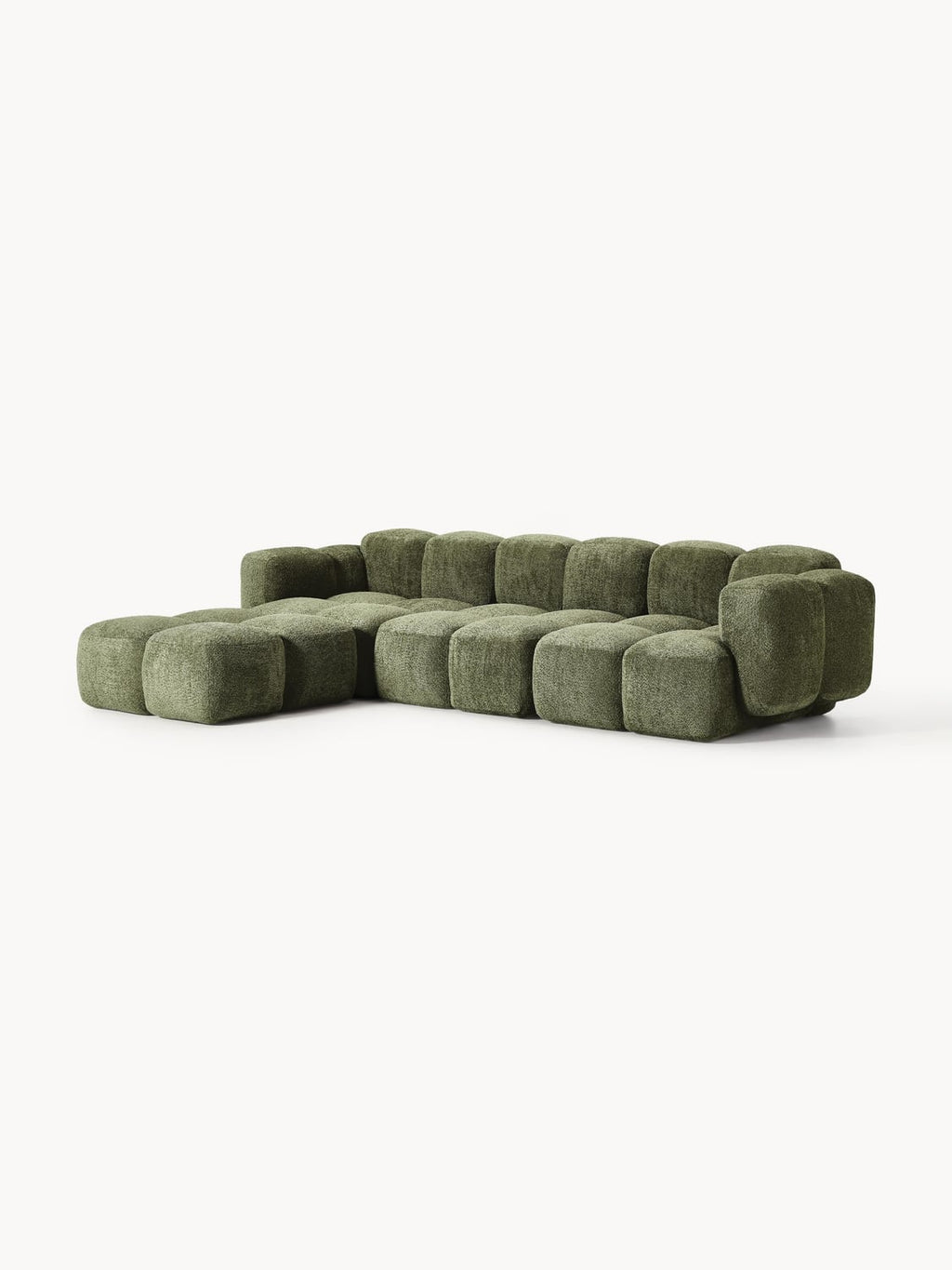 Tayla Modular Sofa (4-seater) in Teddy Bouclé with Ottoman (left/right) — Olive