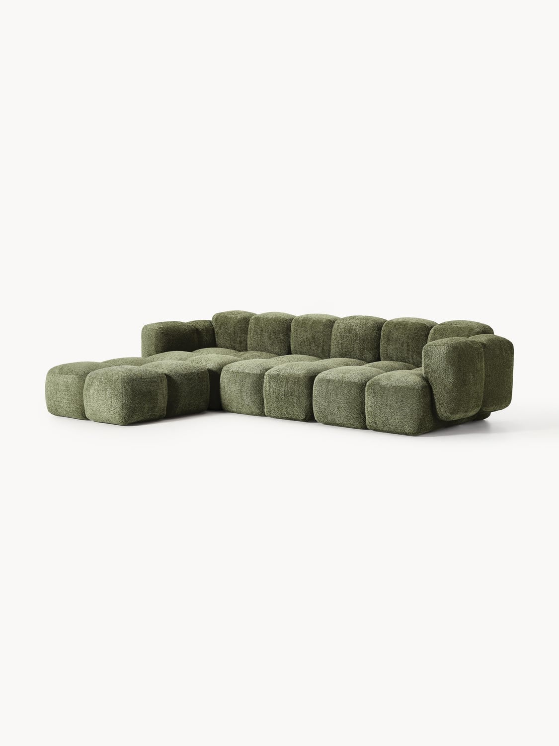 Tayla Modular Sofa (4-seater) in Teddy Bouclé with Ottoman (left/right) — Olive