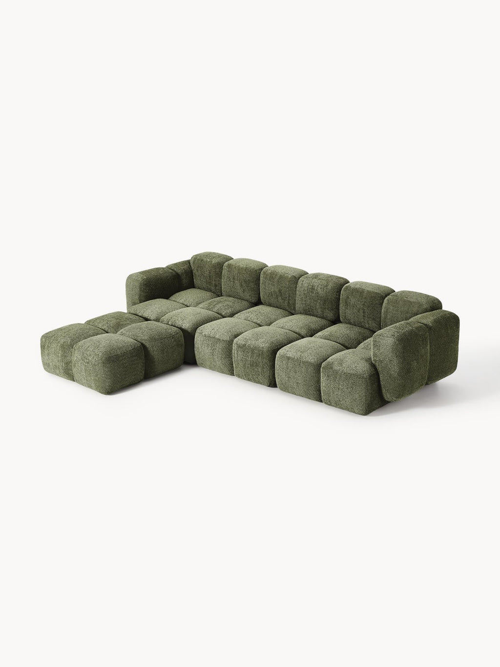 Tayla Modular Sofa (4-seater) in Teddy Bouclé with Ottoman (left/right) — Olive