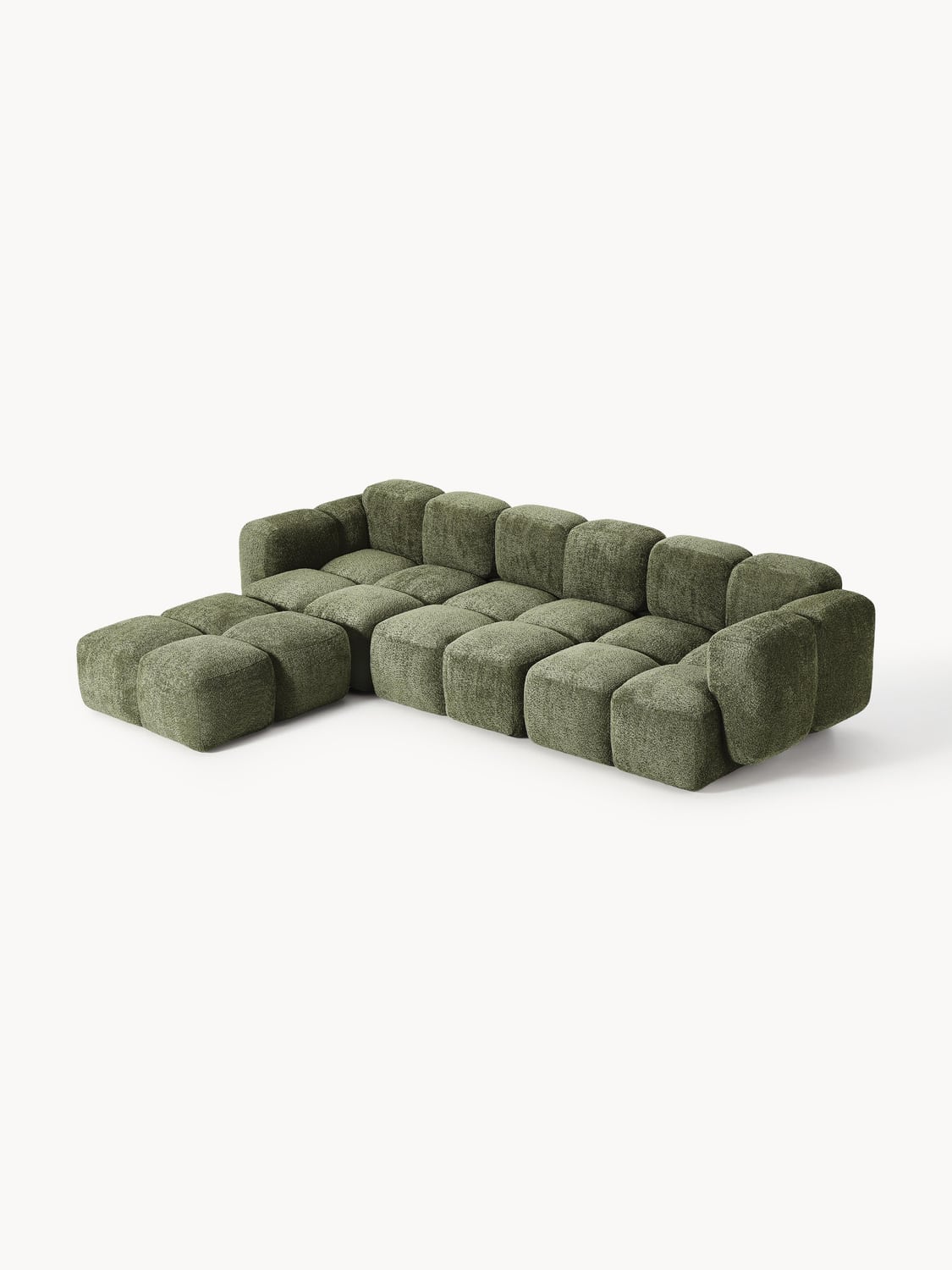 Tayla Modular Sofa (4-seater) in Teddy Bouclé with Ottoman (left/right) — Olive