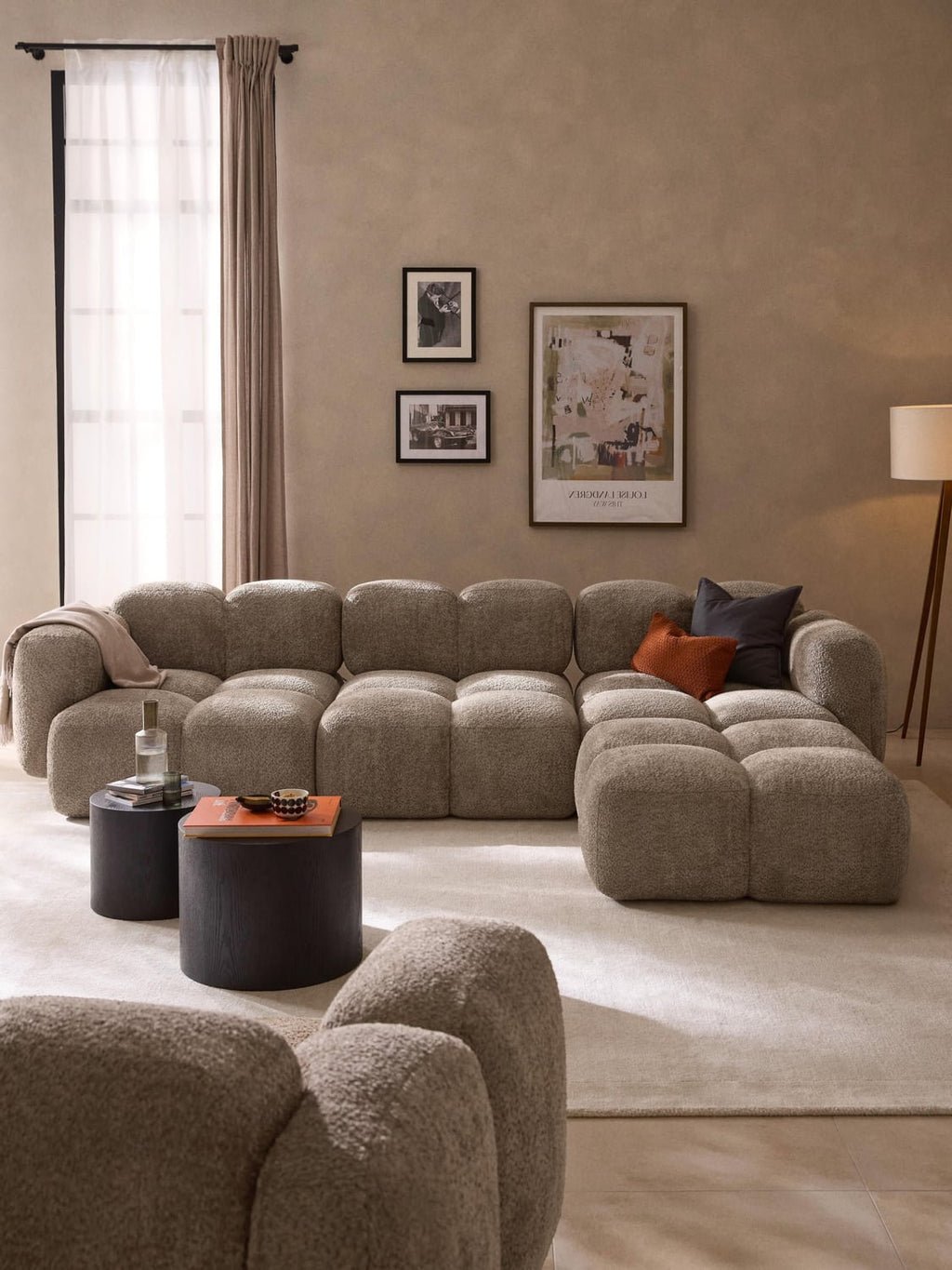 Tayla Modular Sofa (4-seater) in Teddy Bouclé with Ottoman (left/right) — Taupe