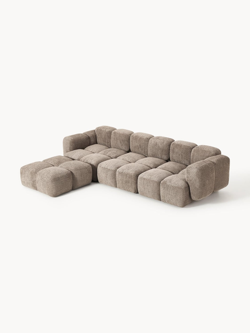 Tayla Modular Sofa (4-seater) in Teddy Bouclé with Ottoman (left/right) — Taupe
