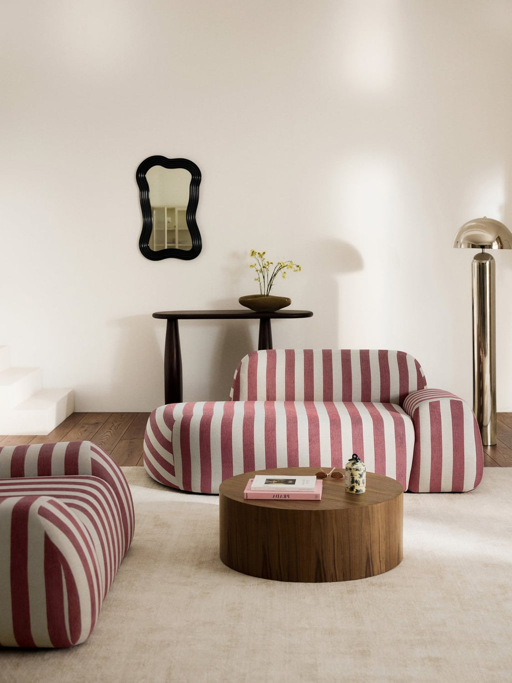 Wolke Striped Sofa (2-seater) with Chaise Longue — Greige