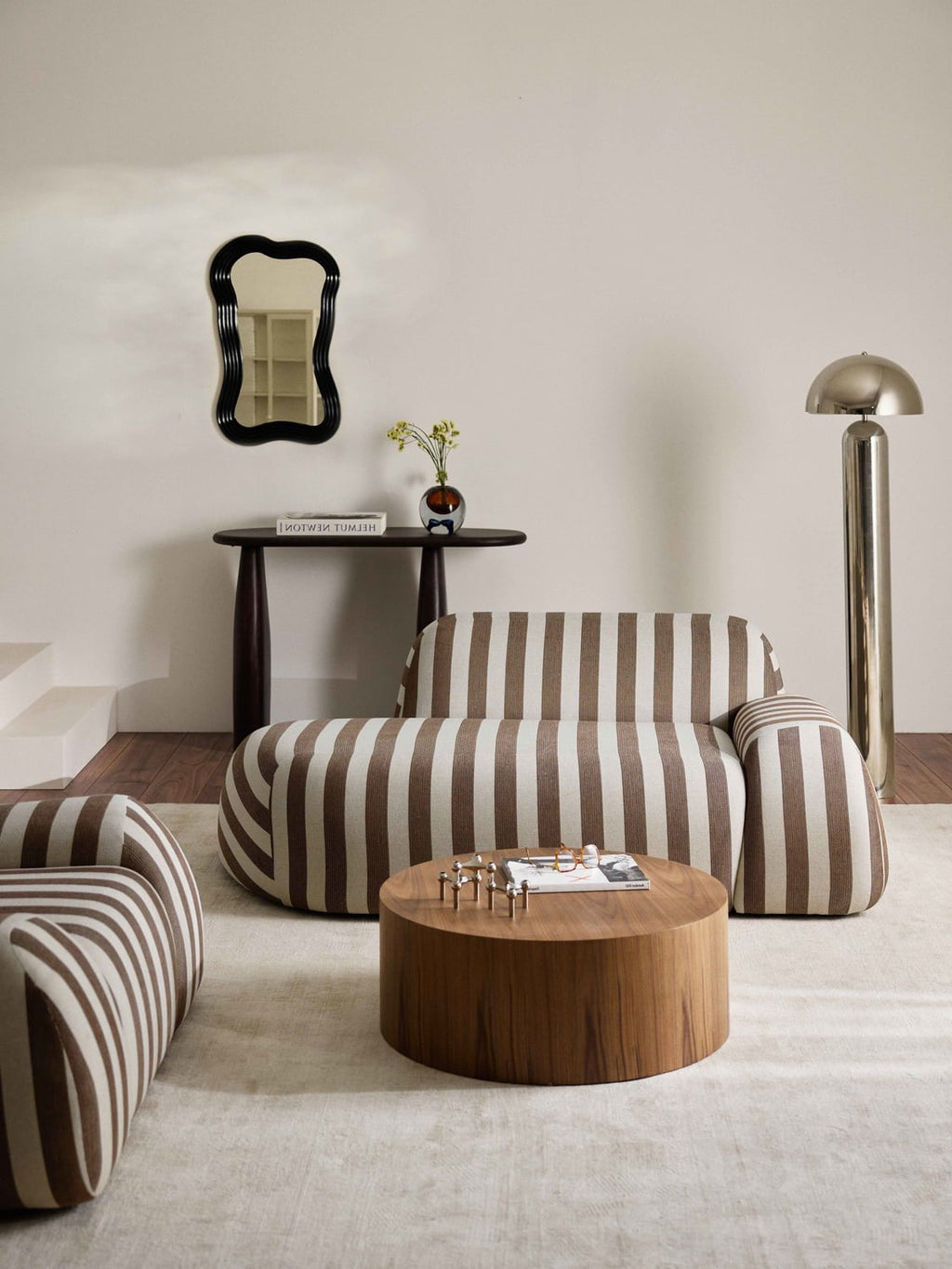 Wolke Striped Sofa (2-seater) with Chaise Longue — Stone Grey