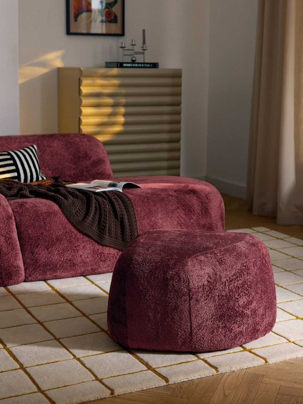 Wolke Oval Ottoman in Teddy Bouclé — Brown