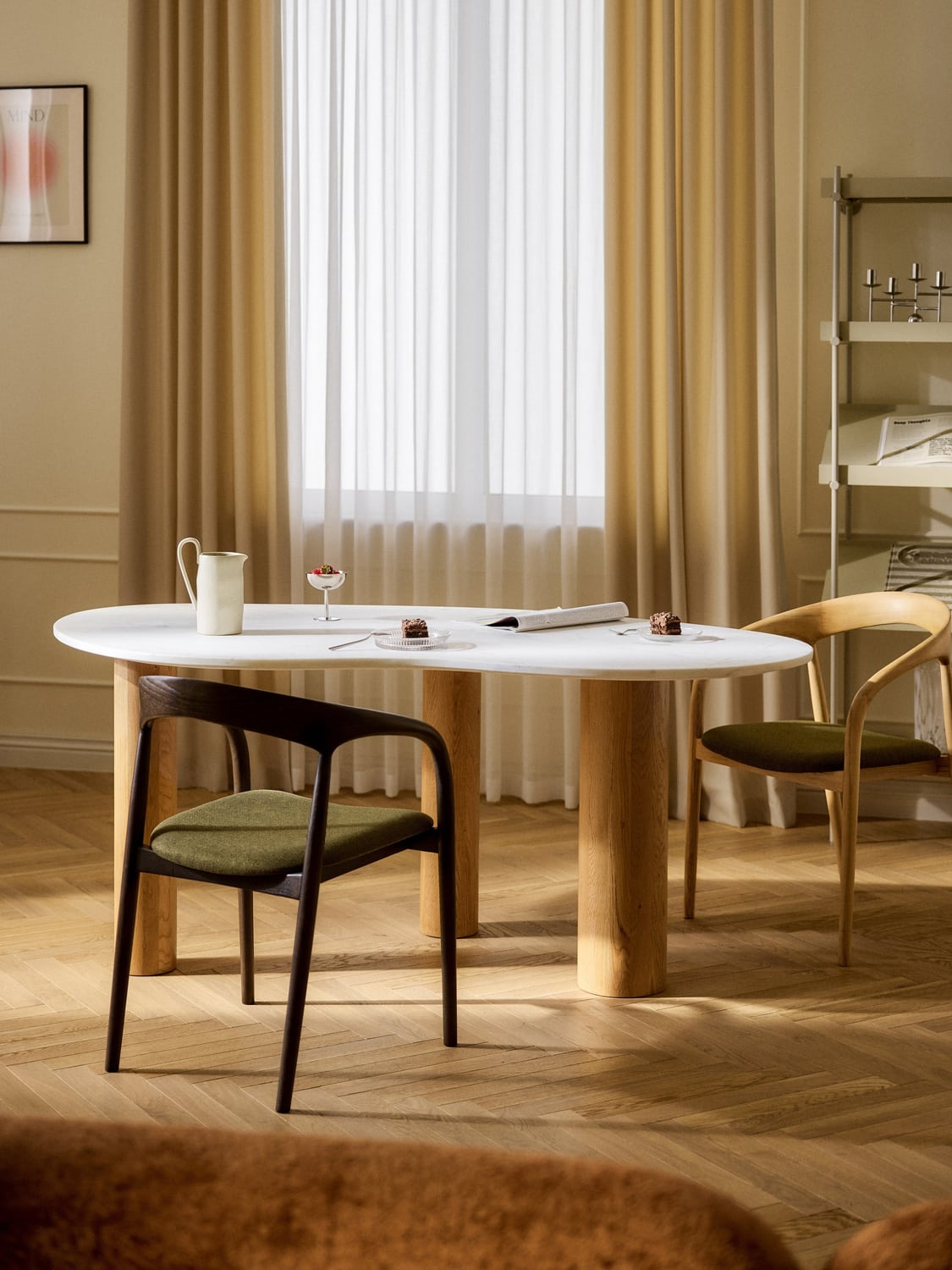 Naruto Marble-Dining Table in Organic Form, in various sizes — Oatmeal