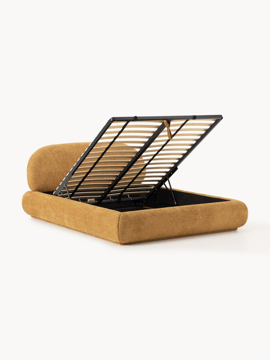 Alba Upholstered Bed in Teddy Bouclé with Storage — Warm Grey