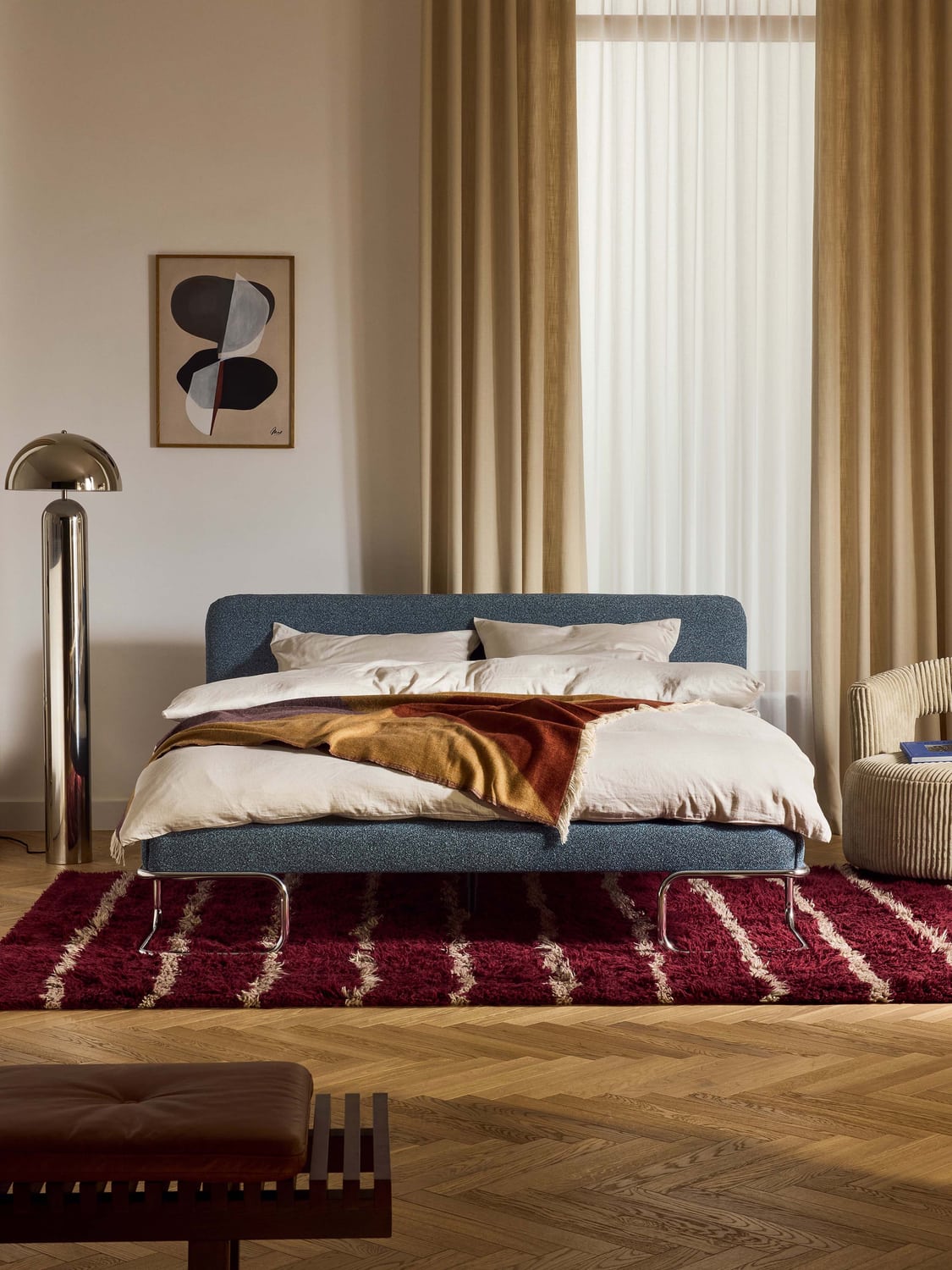 Olina Bouclé Upholstered Bed with Metal Legs