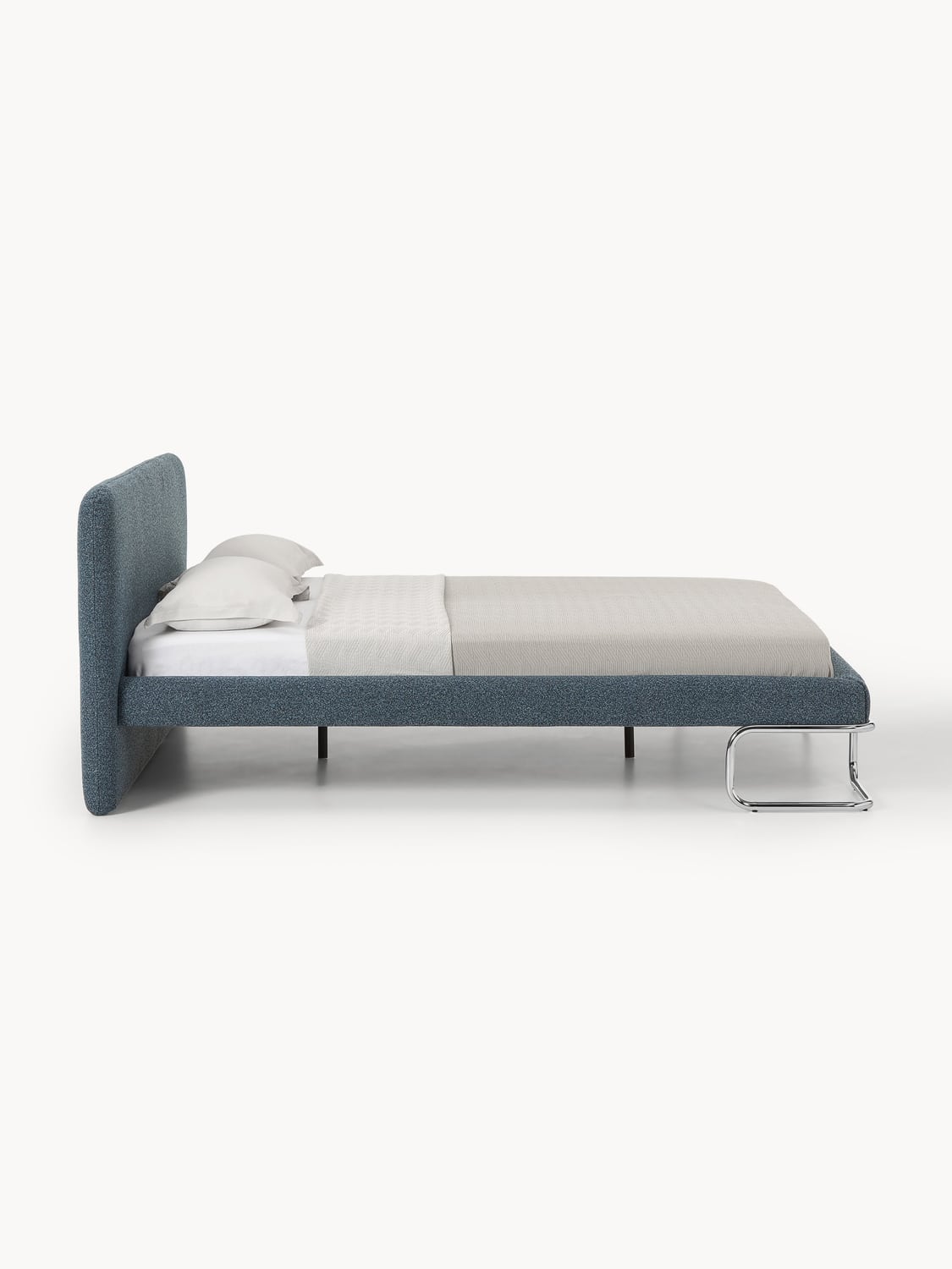 Olina Bouclé Upholstered Bed with Metal Legs