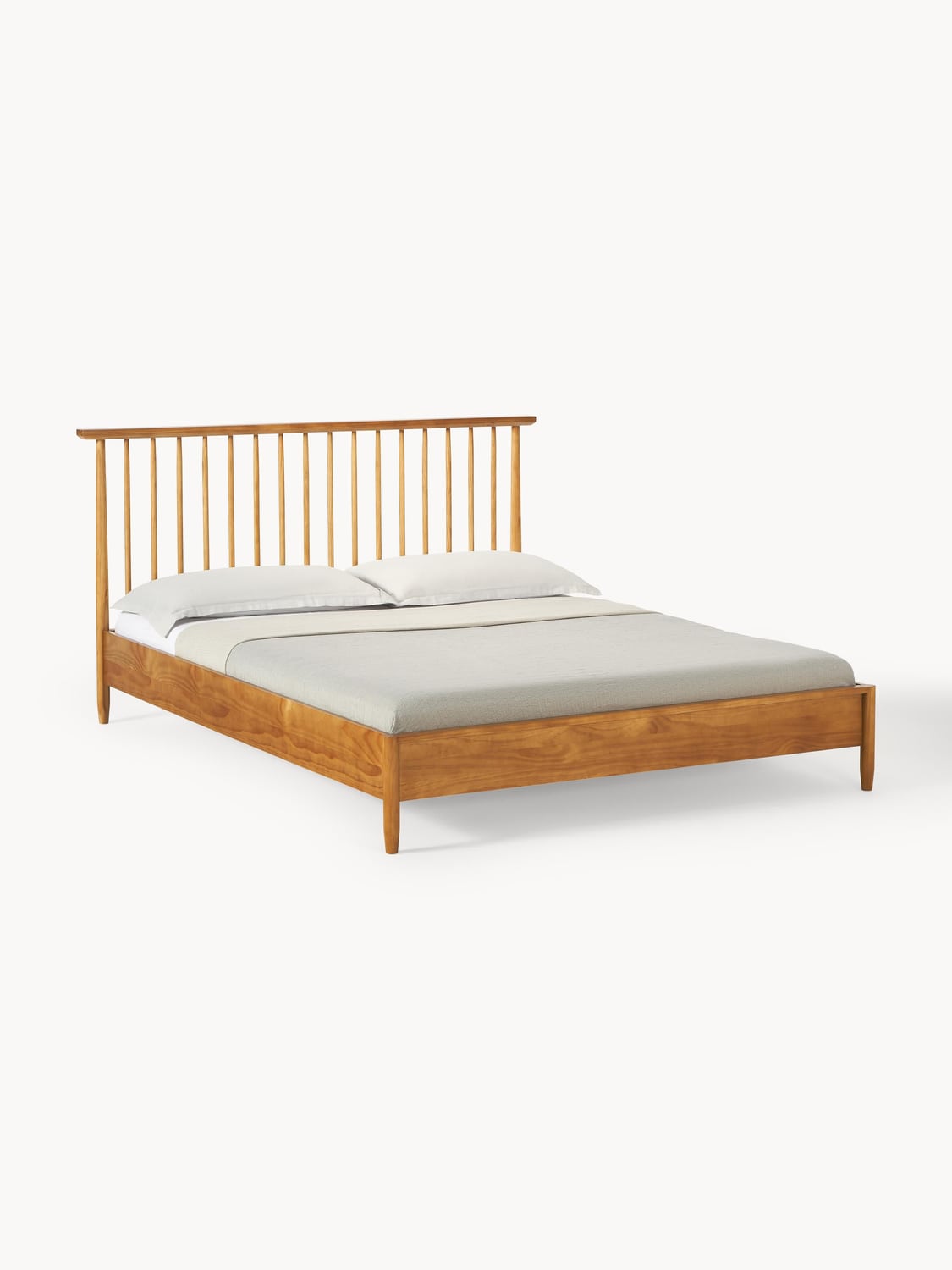 Windsor Wooden Bed with Headboard in Pine — Oatmeal