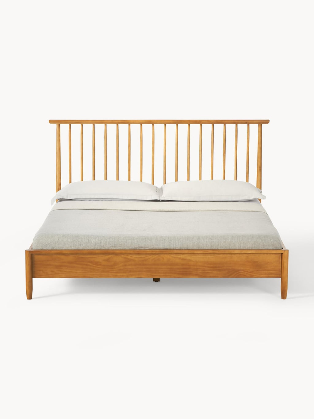 Windsor Wooden Bed with Headboard in Pine — Oatmeal