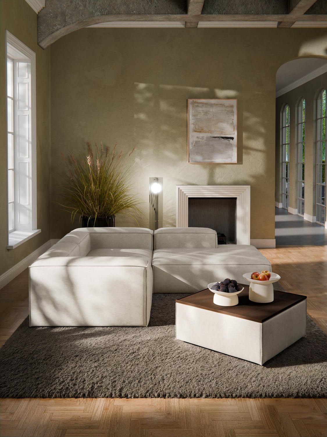 Lennon Sofa Ottoman in Linen Blend with Storage — Sage