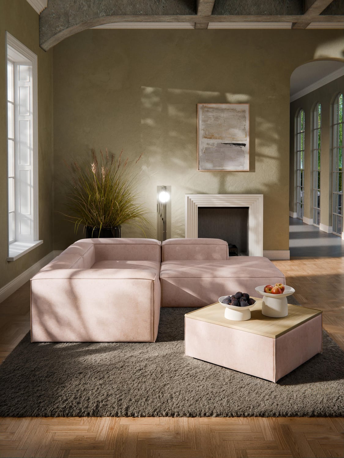 Lennon Sofa Ottoman in Linen Blend with Storage — Sand