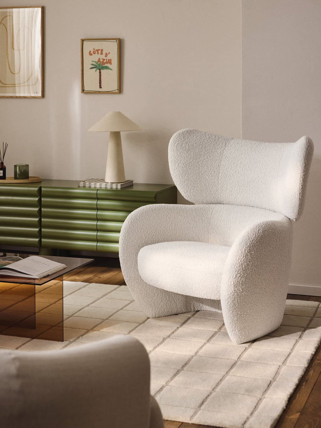 Teyvat Bouclé-Armchair — Light Grey