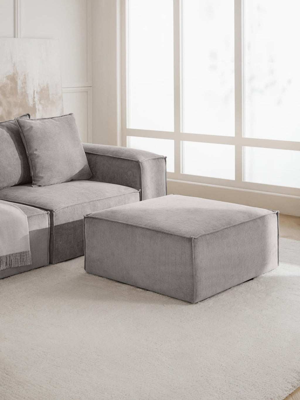 Lennon Sofa Ottoman in Corduroy — Warm Grey