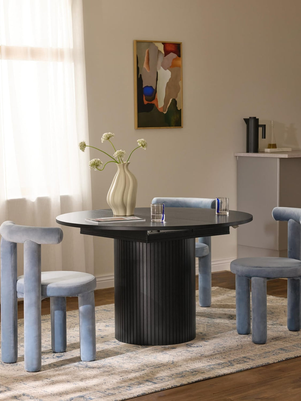 Filo Extendable Dining Table with Fluted Structure, 120 - 160 x 75 cm — Anthracite