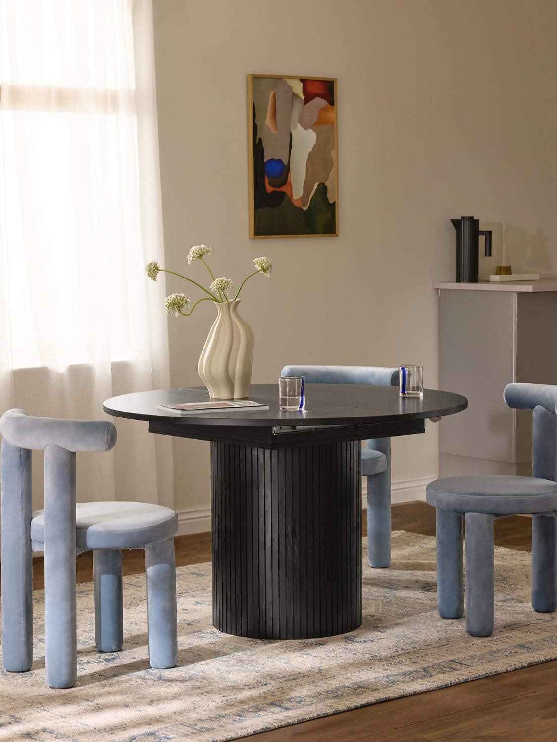 Filo Extendable Dining Table with Fluted Structure, 120 - 160 x 75 cm — Anthracite