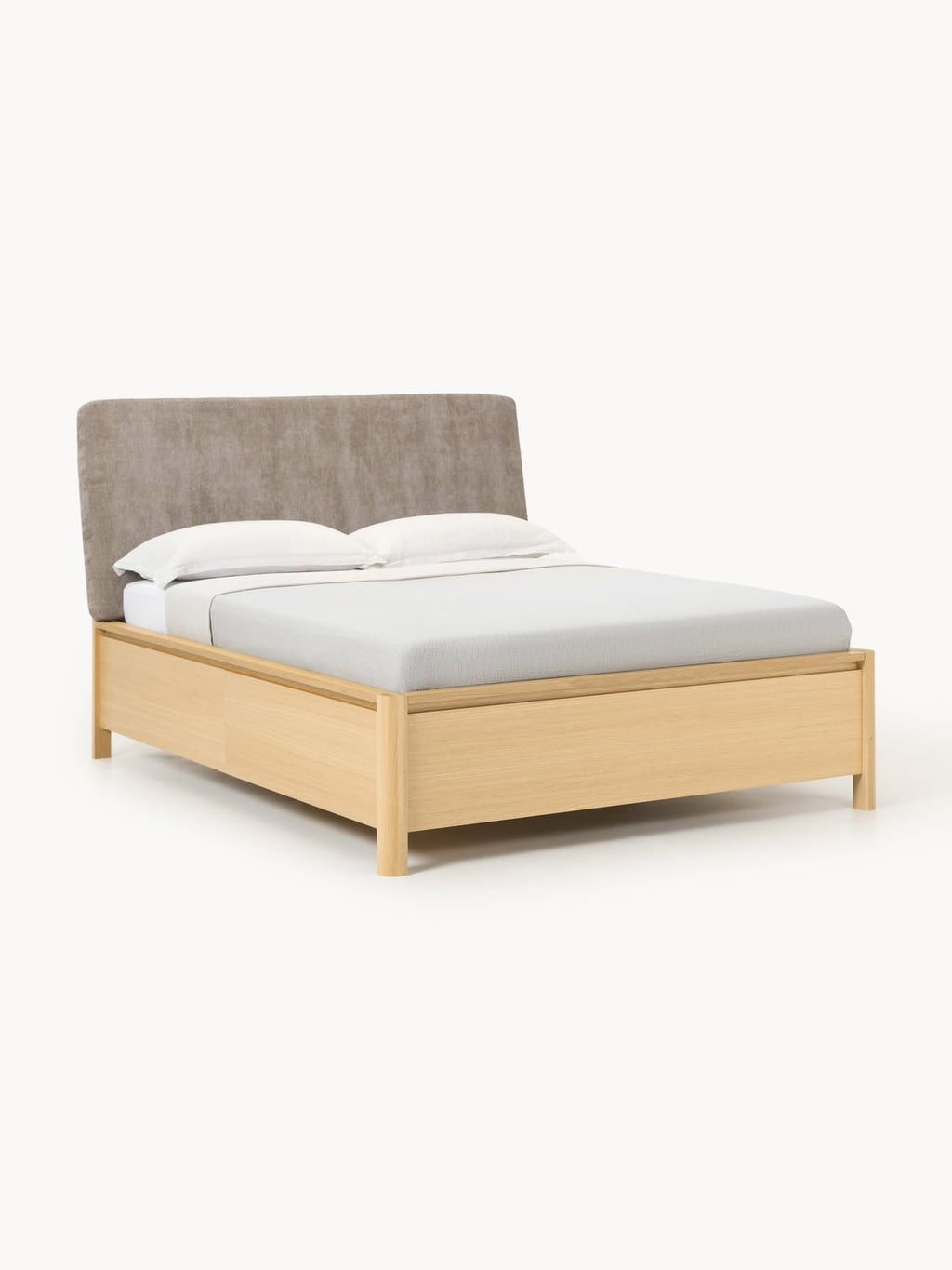 Santiago Wooden Bed with Upholstered Headboard and Drawers — Oatmeal