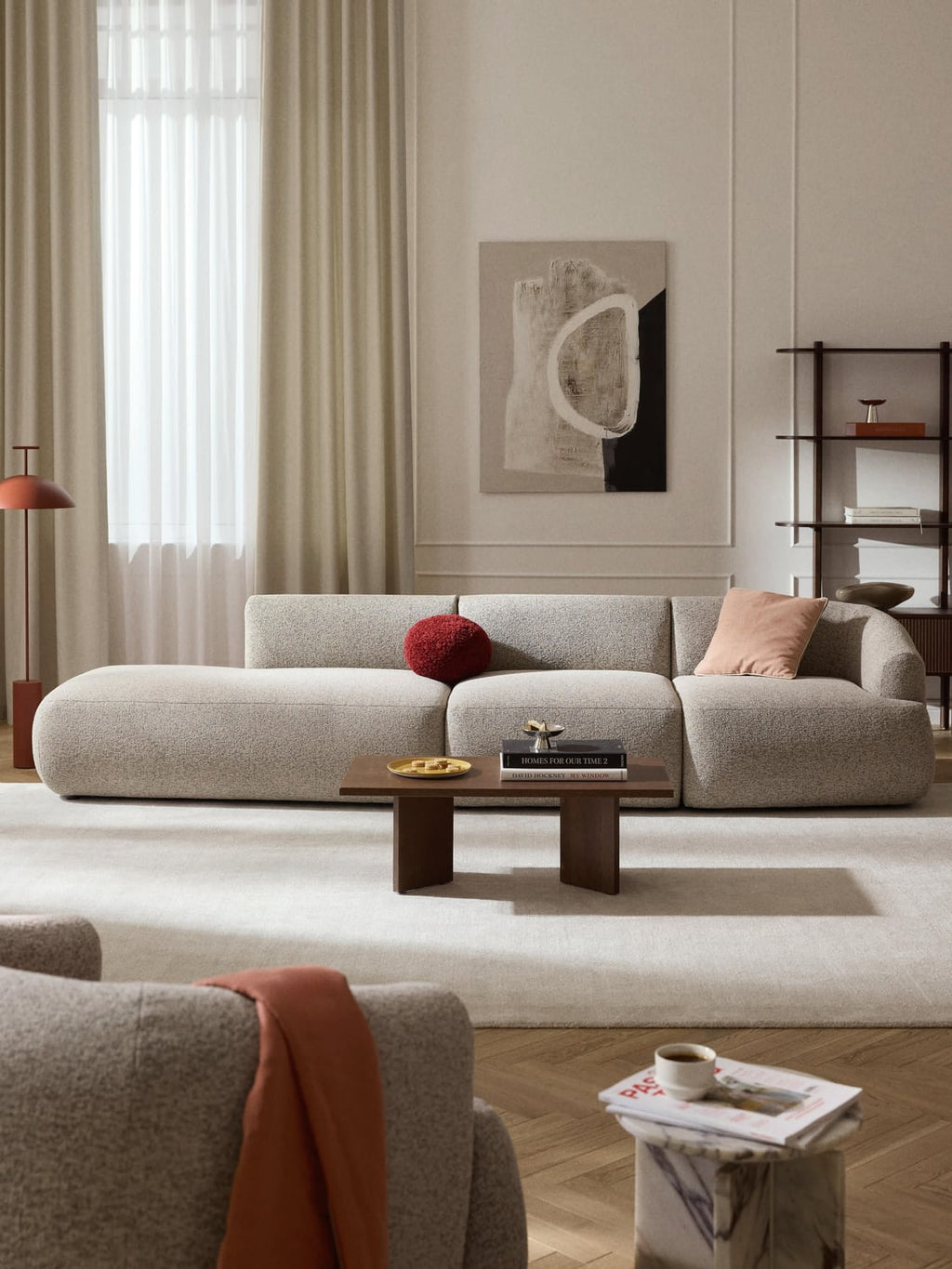 Sofia Modular Bouclé-Chaise (2-seater) — Oatmeal