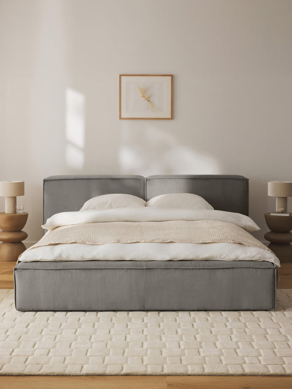 Lennon Upholstered Bed in Corduroy with Storage — Lilac