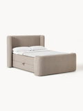 Perla Bouclé-Box-Spring Bed with Storage — Sage