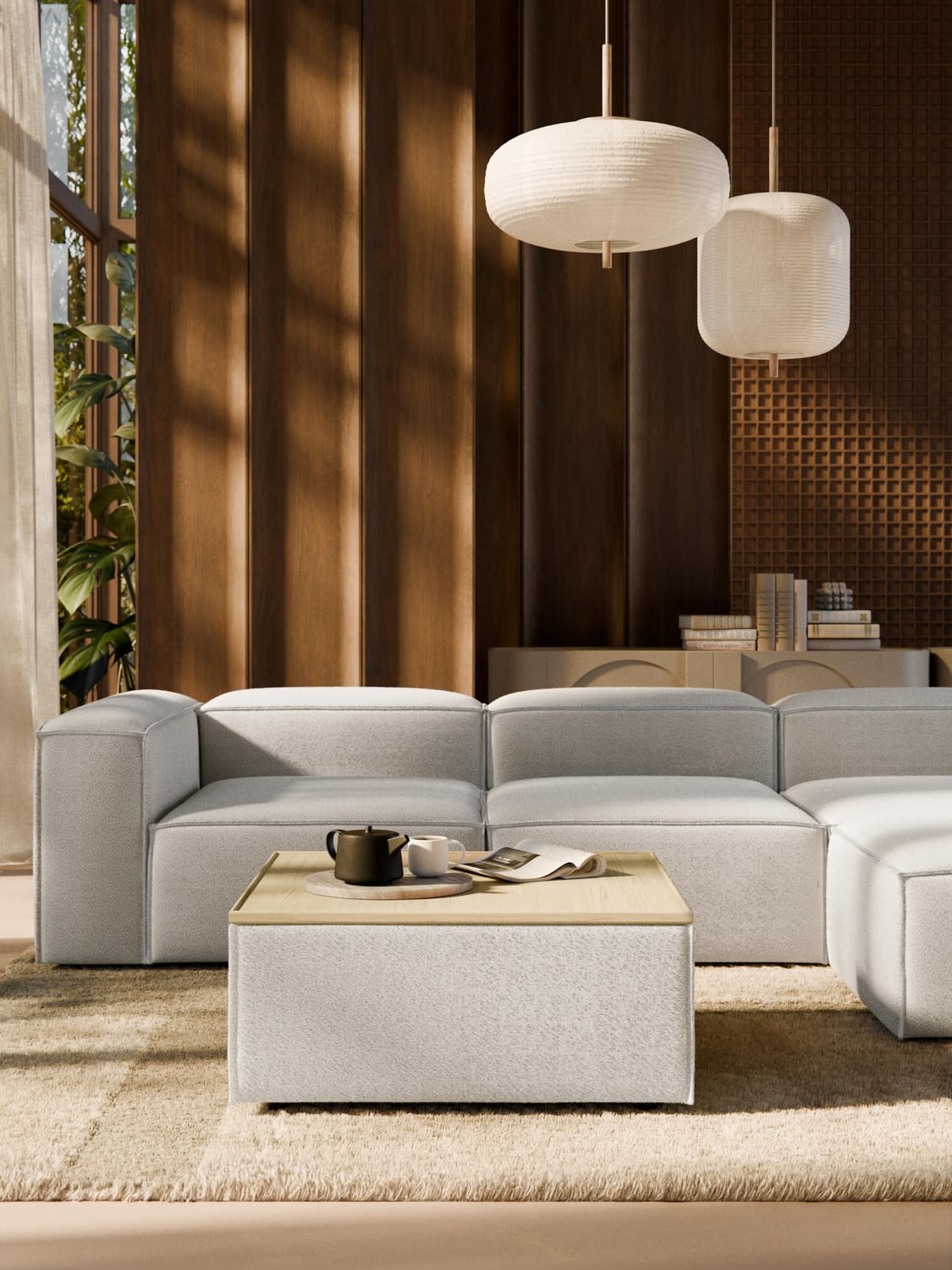 Lennon Sofa Ottoman in Bouclé with Storage — Pearl Grey