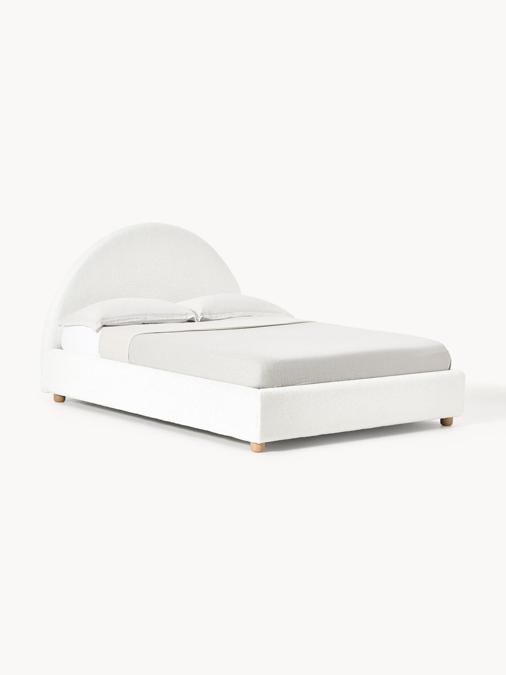 Ebba Teddy-Upholstered Bed — Off-White