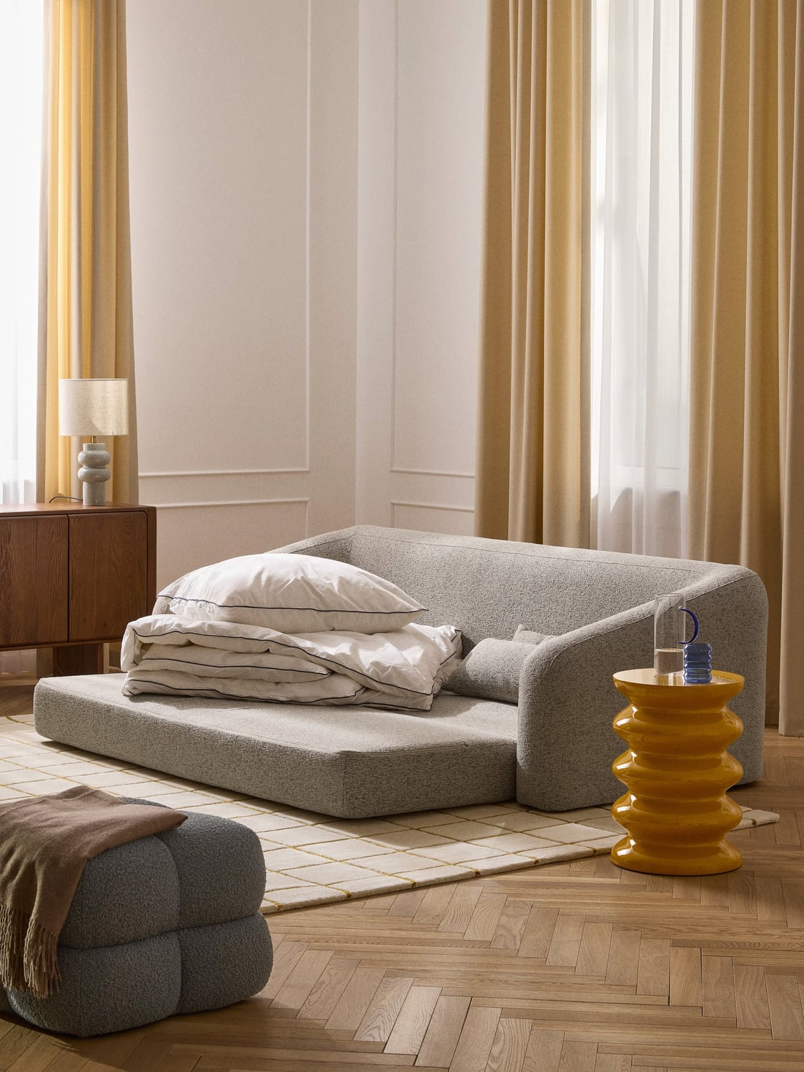 Eliot Bouclé-Sofa Bed (3-seater) — Oatmeal