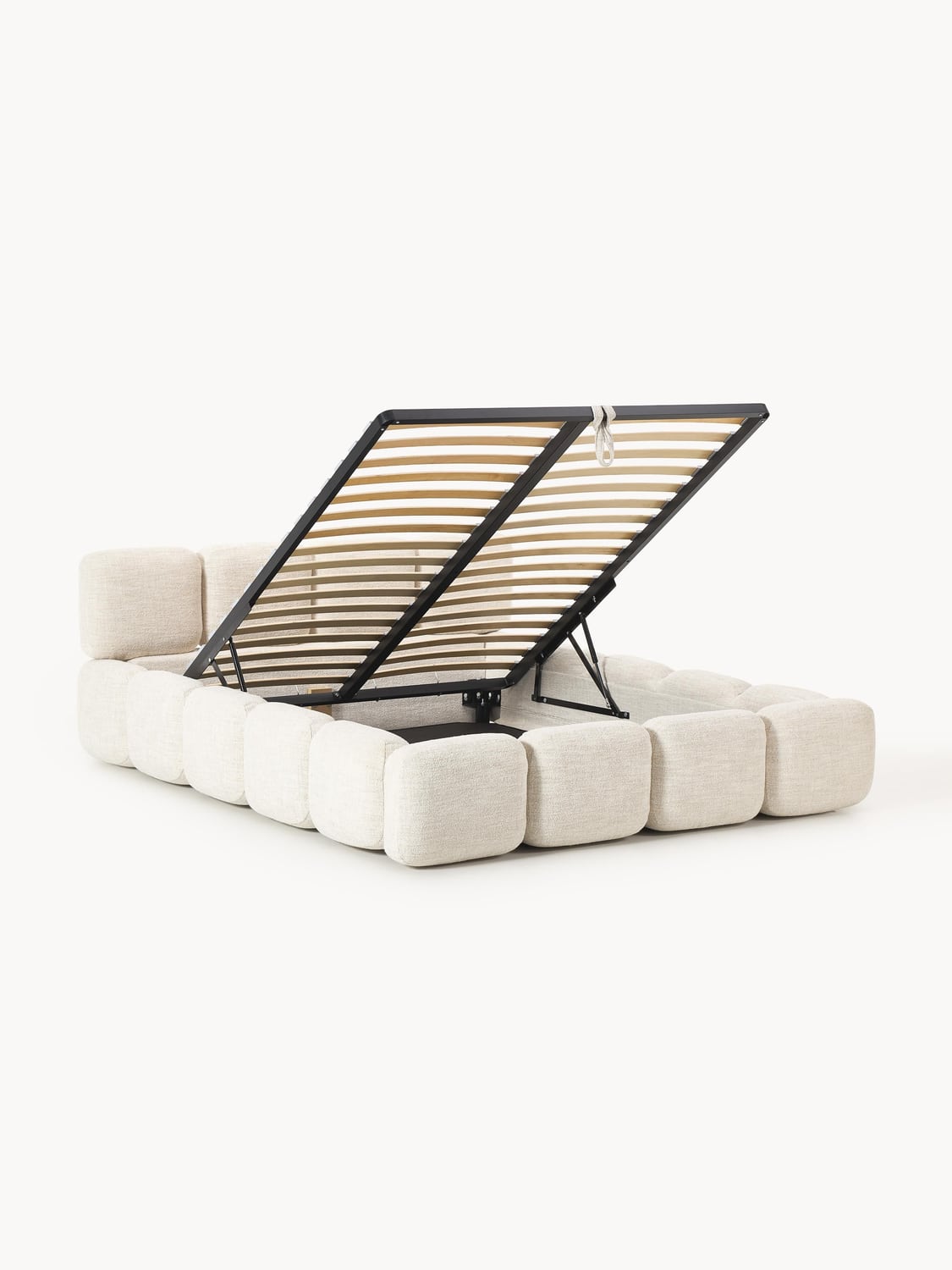 Tayla Upholstered Bed in Bouclé with Storage — Off-White