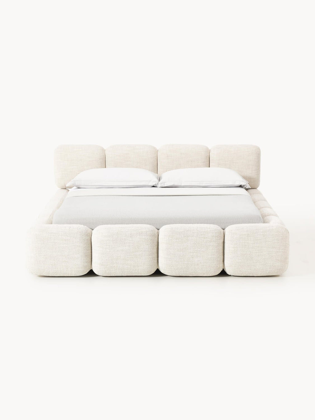 Tayla Upholstered Bed in Bouclé with Storage — Off-White